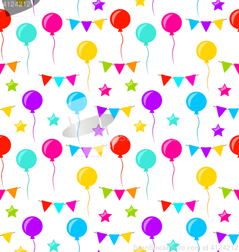 Image of Seamless Texture with Bunting Party Flags, Balloons, Stars