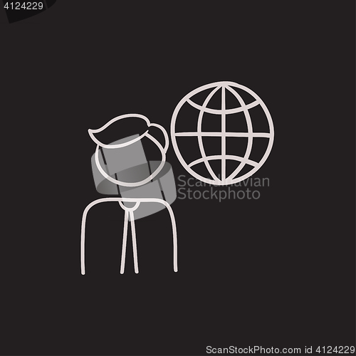 Image of Man with globe sketch icon.