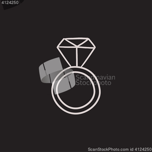 Image of Engagement ring with diamond sketch icon.