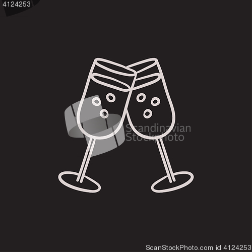 Image of Two glasses with champaign sketch icon.