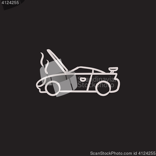 Image of Broken car with open hood sketch icon.