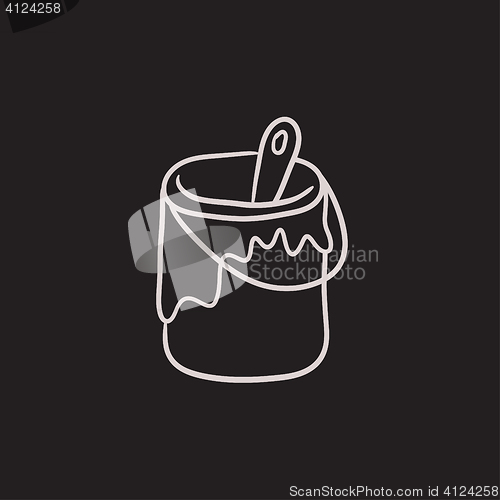 Image of Paint brush in the paint tin sketch icon.