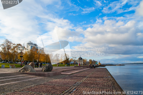 Image of Autumn city lakeside