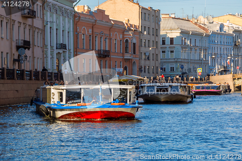 Image of River trams in Neva river