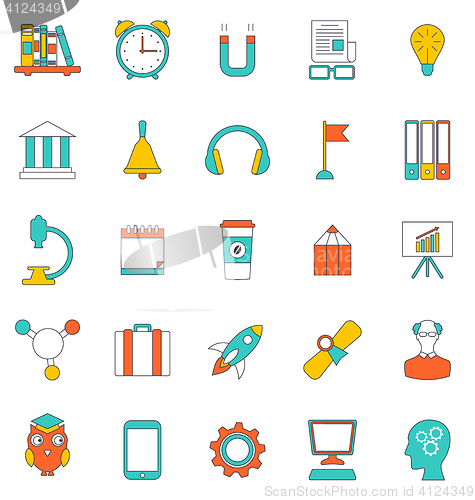 Image of Set Flat Line Icons of School Equipment and Tools