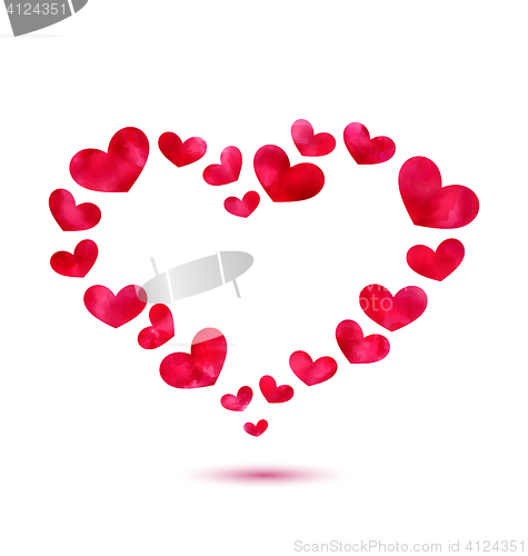 Image of Pink painted watercolor hearts isolated on white background for 