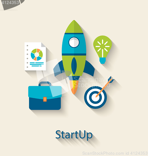 Image of Concept of new business project startup development, flat icons 