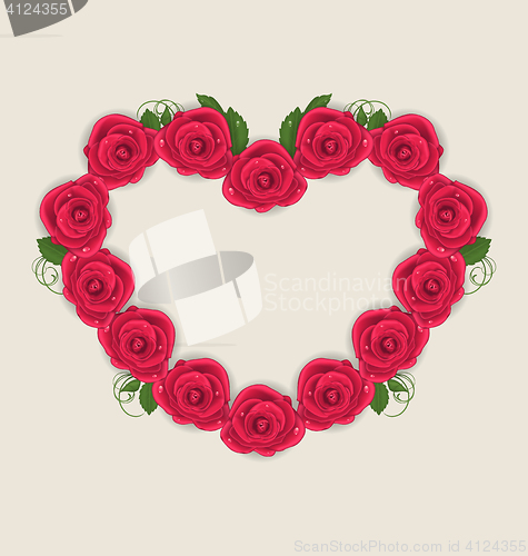 Image of Floral postcard with heart made in roses for Valentine Day, copy
