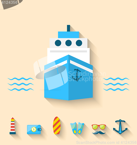 Image of Flat set icons of cruise holidays and journey vacation, minimal 