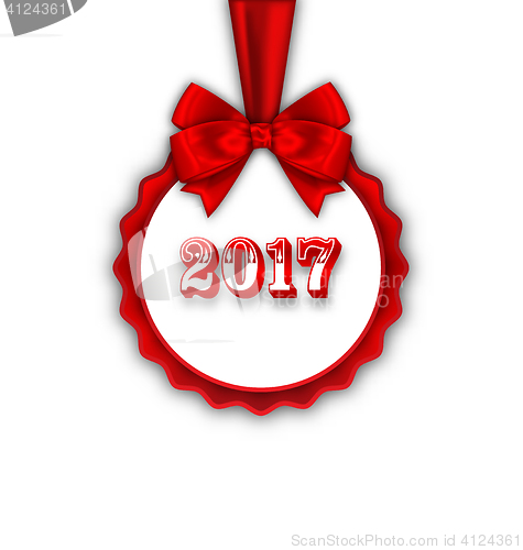 Image of Happy New Year 2017 Card with Red Silk Ribbon and Bow