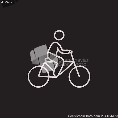 Image of Man riding bike sketch icon.