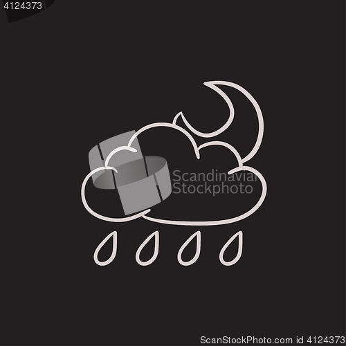 Image of Cloud with rain and moon sketch icon.