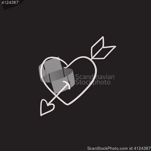 Image of Heart pierced with arrow sketch icon.