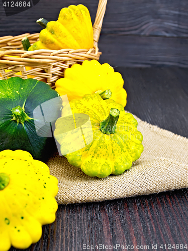 Image of Squash fresh with burlap on dark board