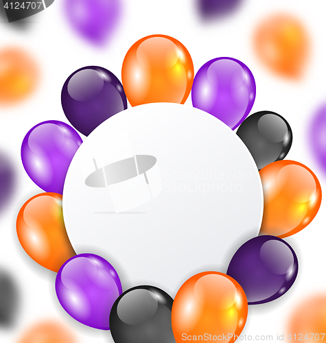 Image of Halloween Card with Orange, Violet and Black Balloons