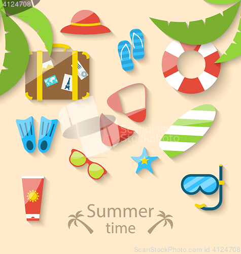 Image of Summer vacation time with flat set colorful simple icons