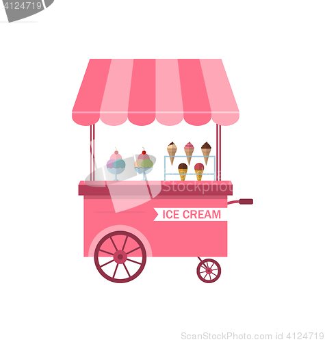 Image of Icon of Stand of Ice Creams, Sweet Cart Isolated on White Background 