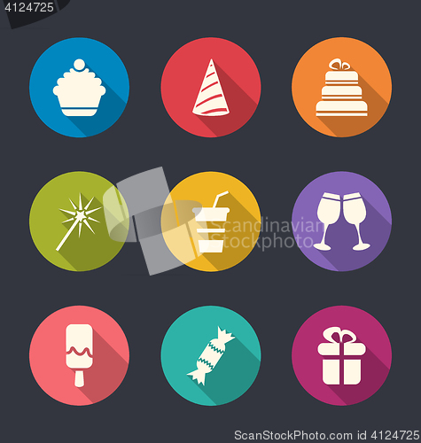 Image of Set flat icons of party objects with long shadows