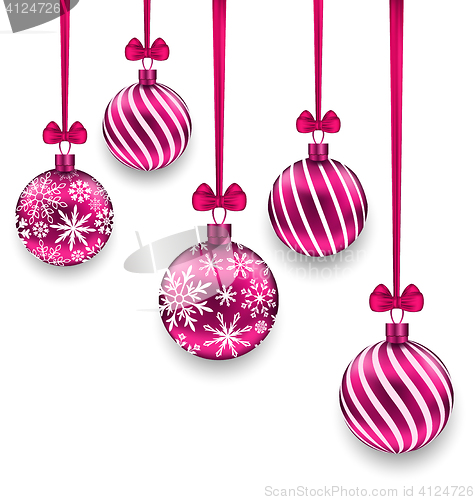 Image of Christmas Pink Glassy Balls with Bow Ribbon