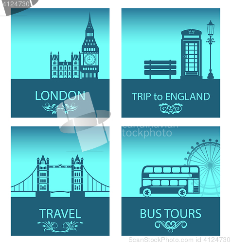 Image of Abstract Postcards for Trip Of England with Silhouette Background of Abstract London Skyline