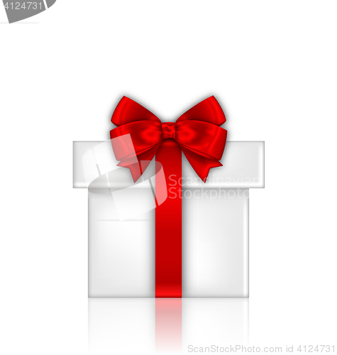 Image of  Gift Box with Red Bow Isolated on White Background