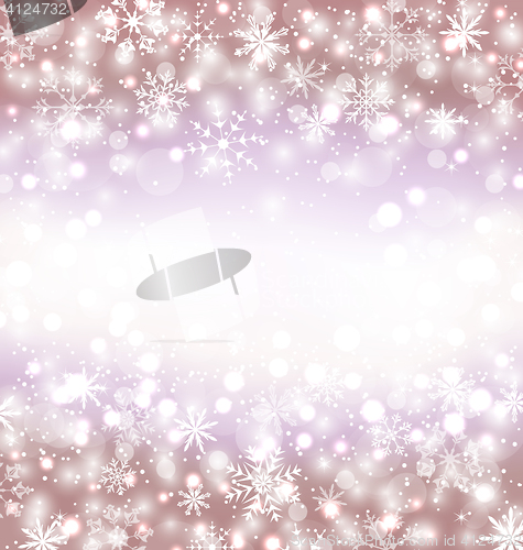 Image of Navidad winter background with snowflakes and copy space for you