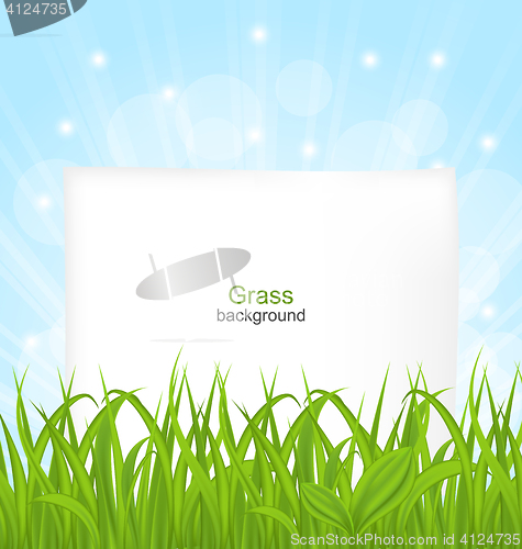 Image of Summer Card with Green Grass and Paper Sheet