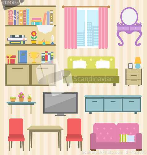 Image of Set of Colorful Furniture of Room for Your Interior of Apartment