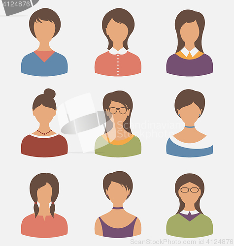 Image of Set female characters isolated on white background