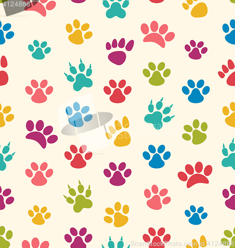 Image of Seamless Texture with Traces of Cats, Dogs. Imprints of Paws Pet