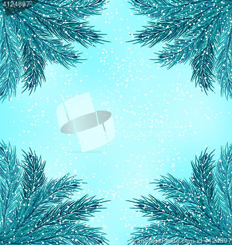 Image of Winter Nature Background with Fir Branches and Snow Fall