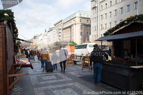 Image of Peoples on the famous advent Christmas market at Wenceslas square