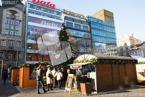 Image of Peoples on the famous advent Christmas market at Wenceslas square