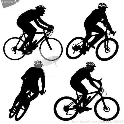 Image of Set silhouette of a cyclist male and female.  illustratio
