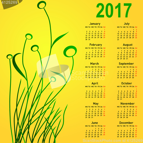 Image of Stylish calendar with flowers for 2017. Week starts on Monday