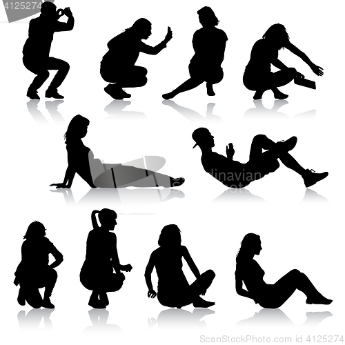 Image of Silhouettes of people in positions lying and sitting. illustration.