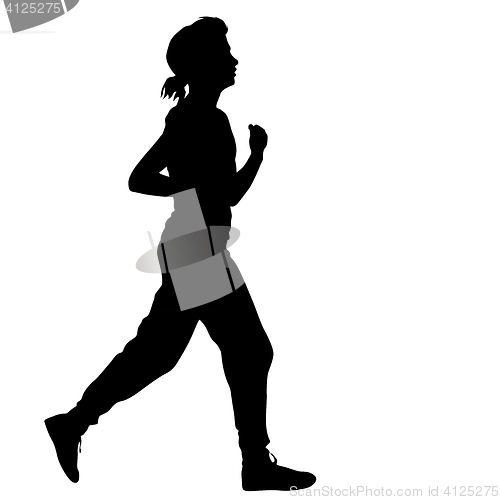 Image of Silhouettes Runners on sprint, women. illustration.