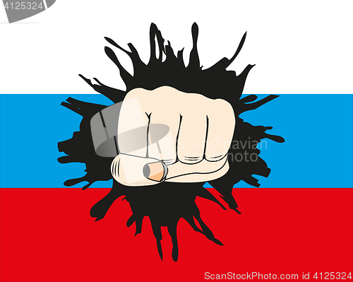 Image of Fist overpunching flag to russia