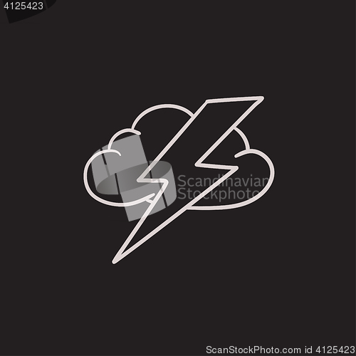 Image of Cloud and lightning bolt sketch icon.