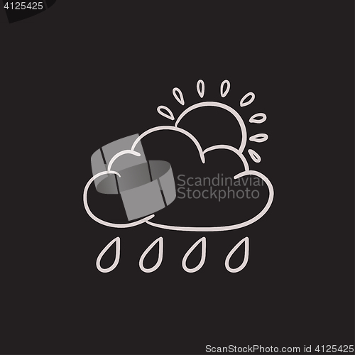 Image of Cloud with rain and sun sketch icon.