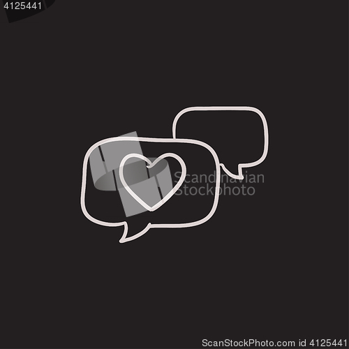 Image of Heart in speech bubble sketch icon.