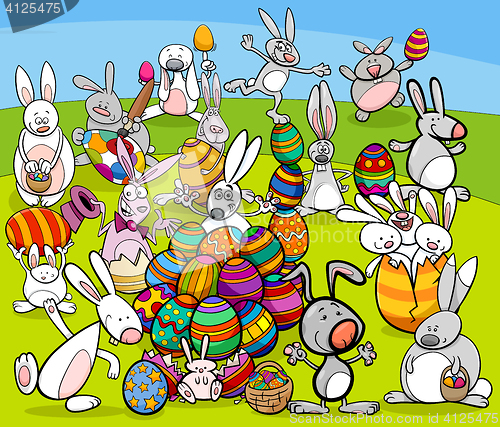 Image of easter bunny big group cartoon
