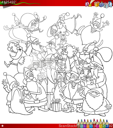 Image of santa group coloring page