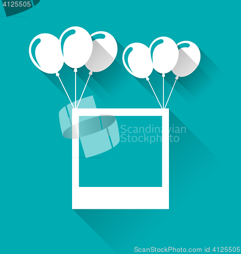 Image of Blank photo frame with balloons for your holiday