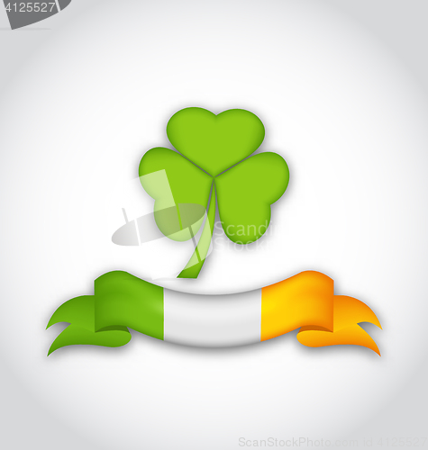 Image of Clover with ribbon in traditional Irish flag colors for St. Patr