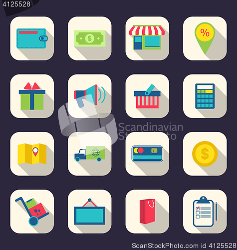 Image of Flat icons of e-commerce shopping symbol, online shop elements a
