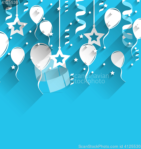 Image of Birthday Background with Balloons, Stars and Confetti