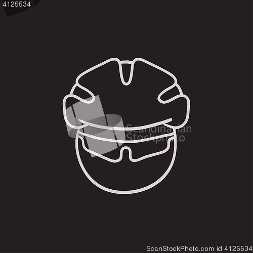 Image of Man in bicycle helmet and glasses sketch icon.