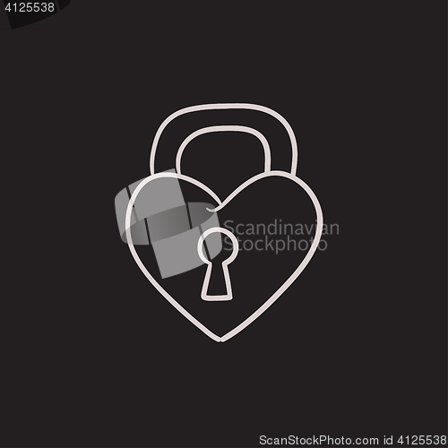 Image of Lock shaped heart sketch icon.