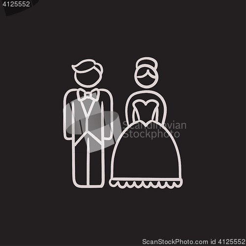 Image of Bride and groom sketch icon.